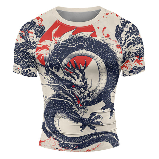 Rashninja White Dragon Red Sun Men's Short Sleeve Rash Guard