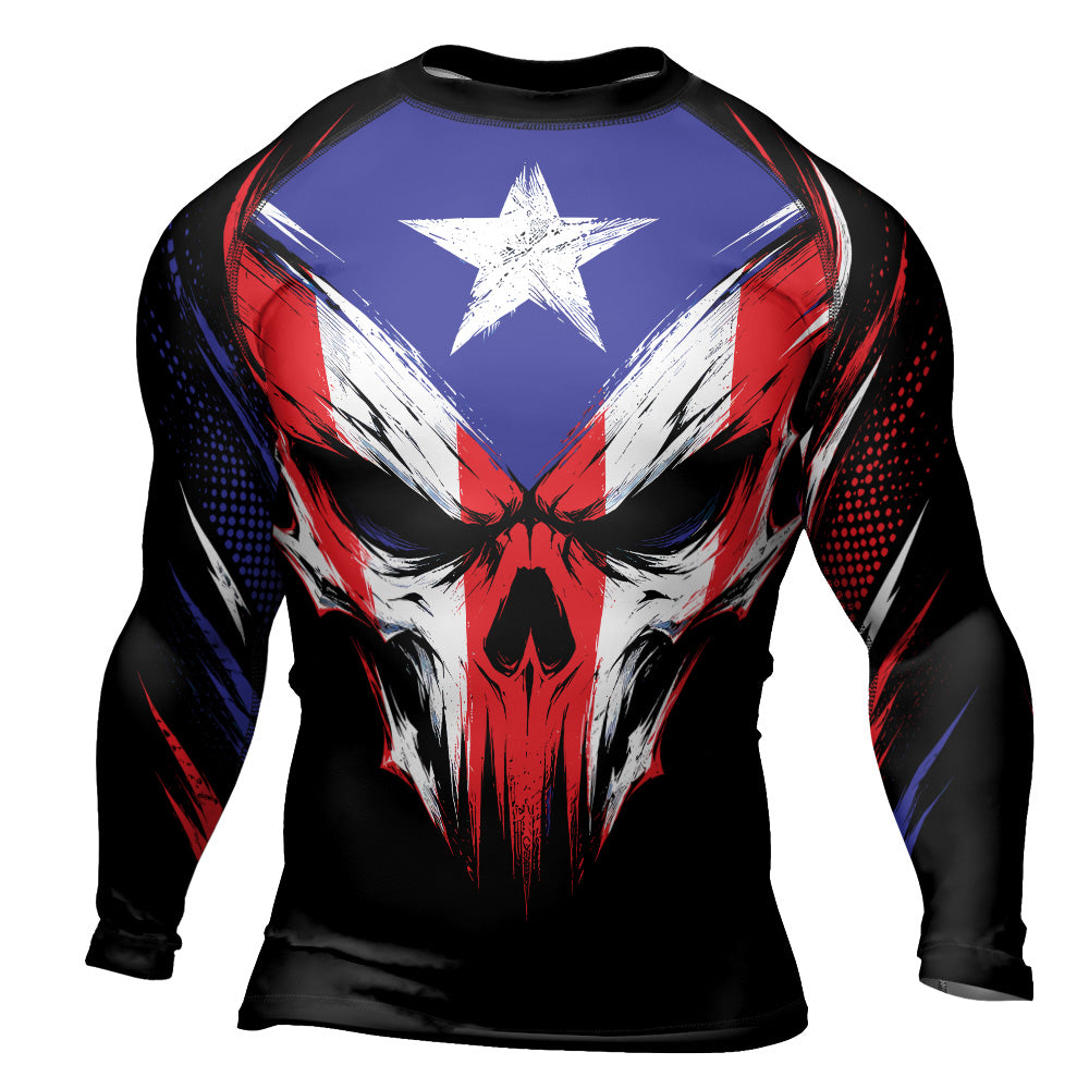 Rashninja Patriot Puerto Rico Flag Men's Long Sleeve Rash Guard
