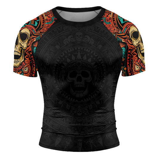 Rashninja Aztec Tribal Skull Men's Short Sleeve Rash Guard