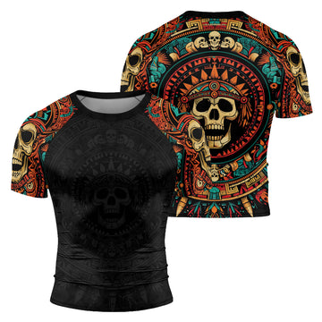 Rashninja Aztec Tribal Skull Men's Short Sleeve Rash Guard