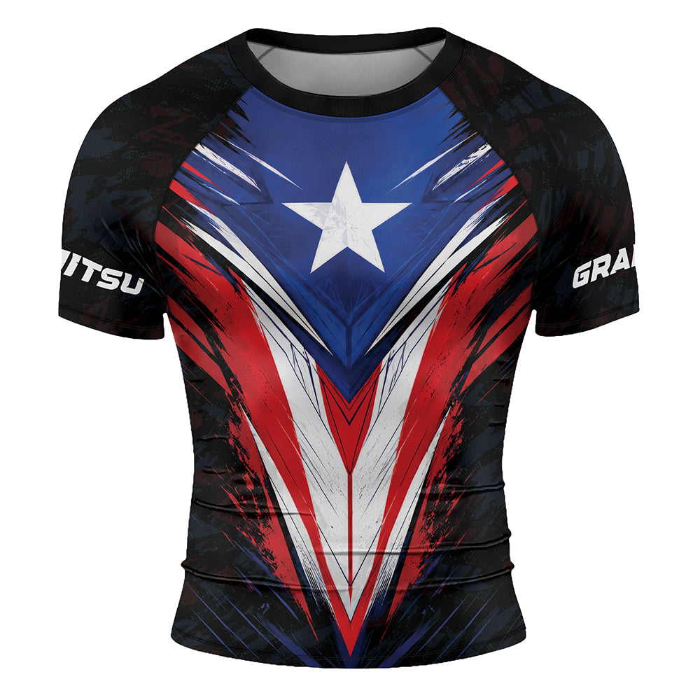 Rashninja Patriot Puerto Rico Flag Men's Short Sleeve Rash Guard