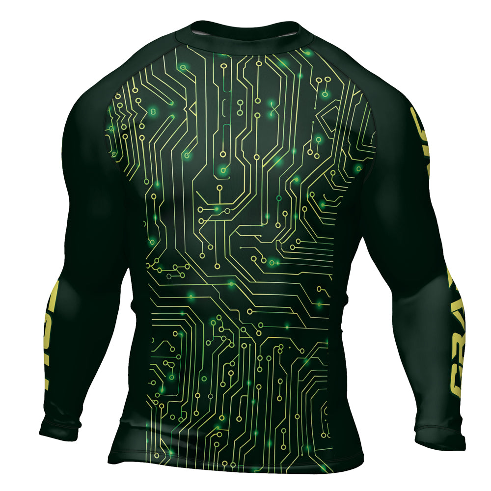 Rashninja Green Cyber Circuit Men's Long Sleeve Rash Guard