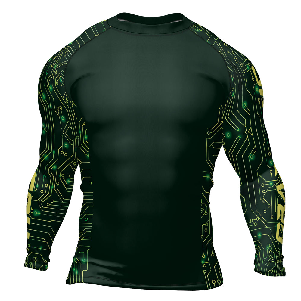 Rashninja Green Cyber Circuit Men's Long Sleeve Rash Guard