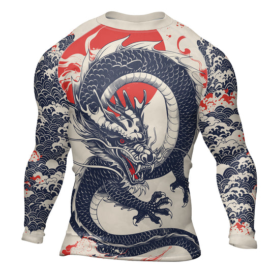 Rashninja White Dragon Red Sun Men's Long Sleeve Rash Guard
