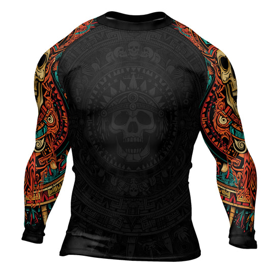Rashninja Aztec Tribal Skull Men's Long Sleeve Rash Guard