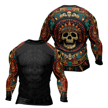 Rashninja Aztec Tribal Skull Men's Long Sleeve Rash Guard