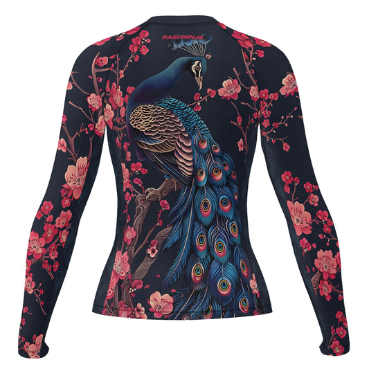 Rashninja Peacock Midnight Blossom Women's Long Sleeve Rash Guard