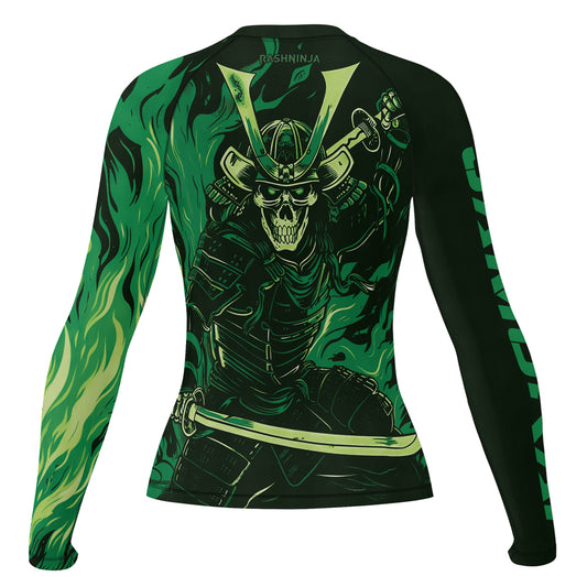 Rashninja Samurai Skull Flames Women's Long Sleeve Rash Guard