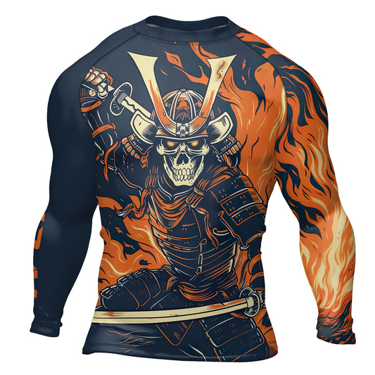 Rashninja Samurai Skull Flames Men's Long Sleeve Rash Guard