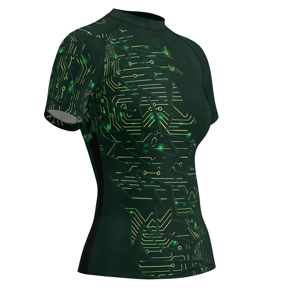 Rashninja Green Cyber Circuit Women's Short Sleeve Rash Guard
