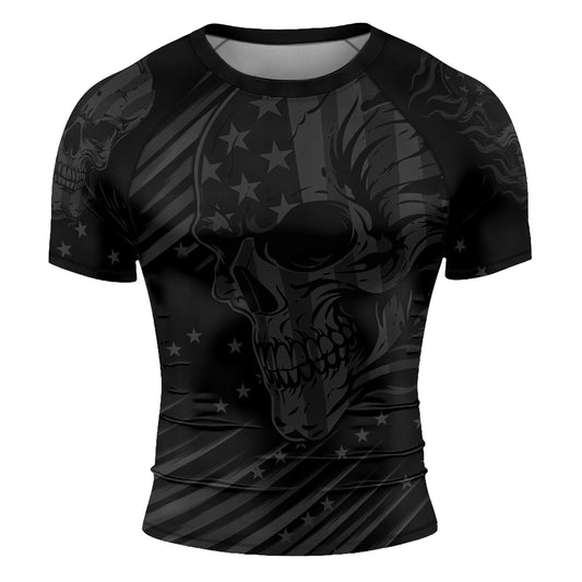 Rashninja Black Patriot Skull Men's Short Sleeve Rash Guard