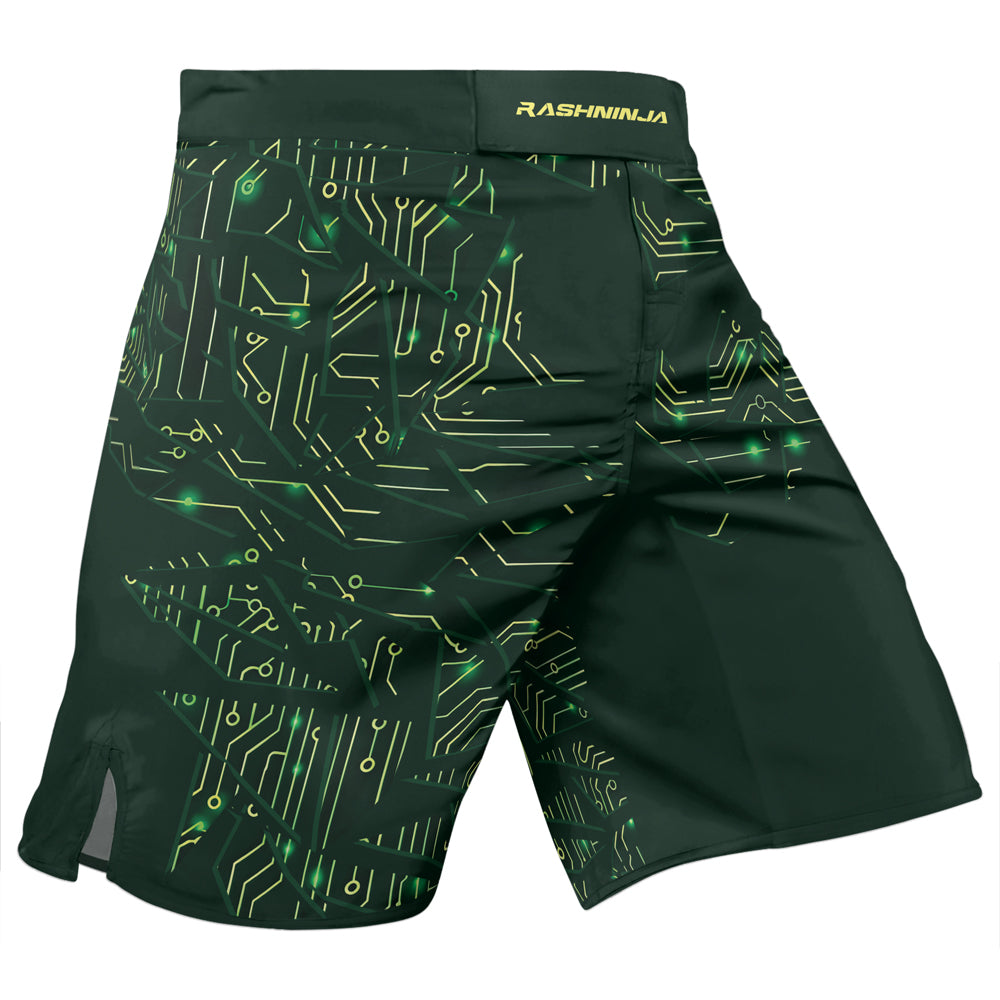 Rashninja Green Cyber Circuit Men's Fight Shorts