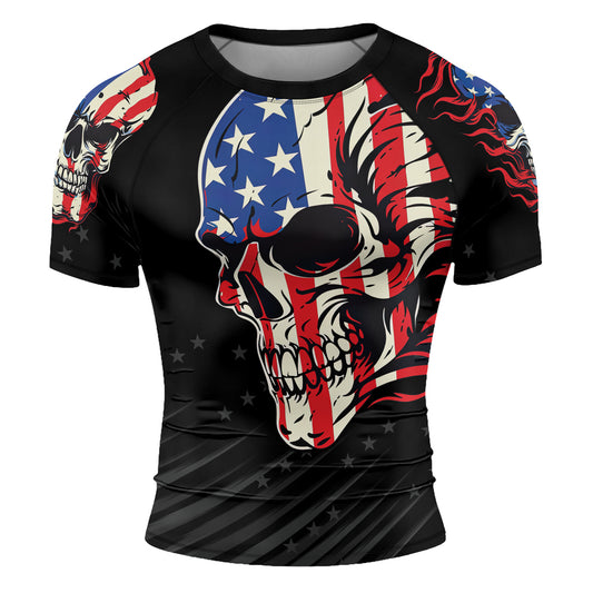 Rashninja American Patriot Skull Men's Short Sleeve Rash Guard