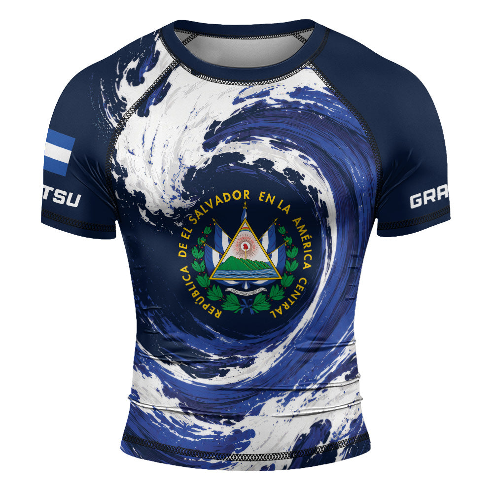 Rashninja Patriot El Salvador Flag Men's Short Sleeve Rash Guard