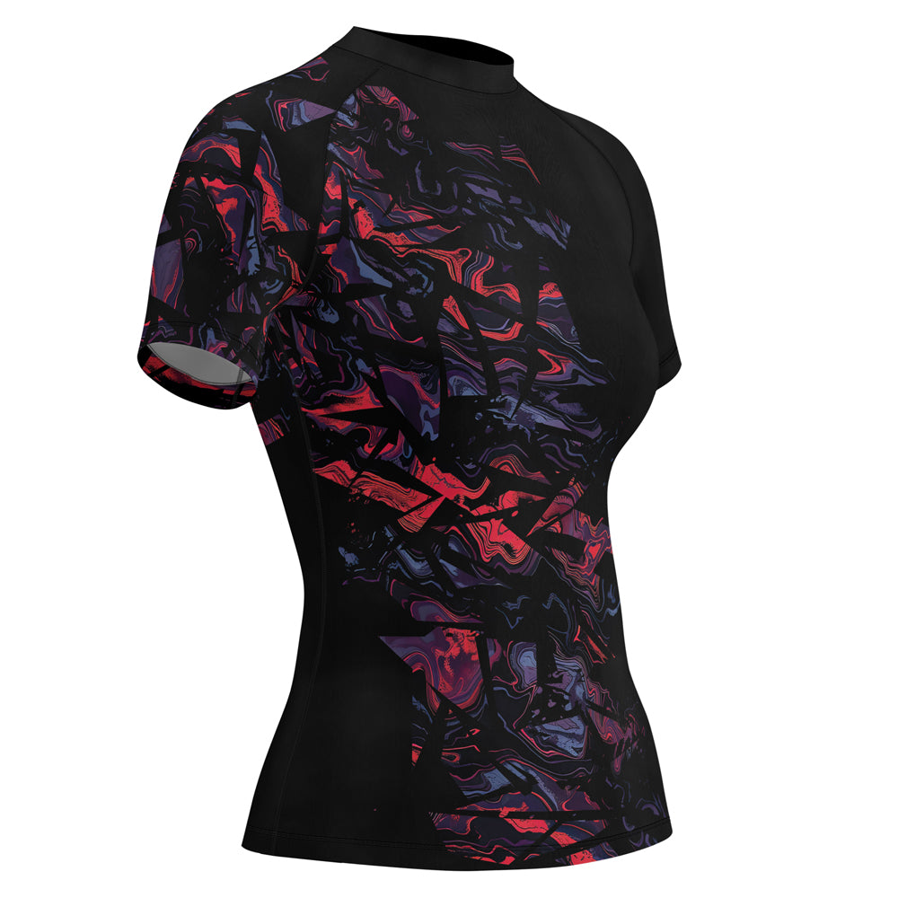 Rashninja Red Cyber Marble Women's Short Sleeve Rash Guard