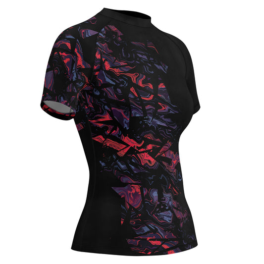 Rashninja Red Cyber Marble Women's Short Sleeve Rash Guard