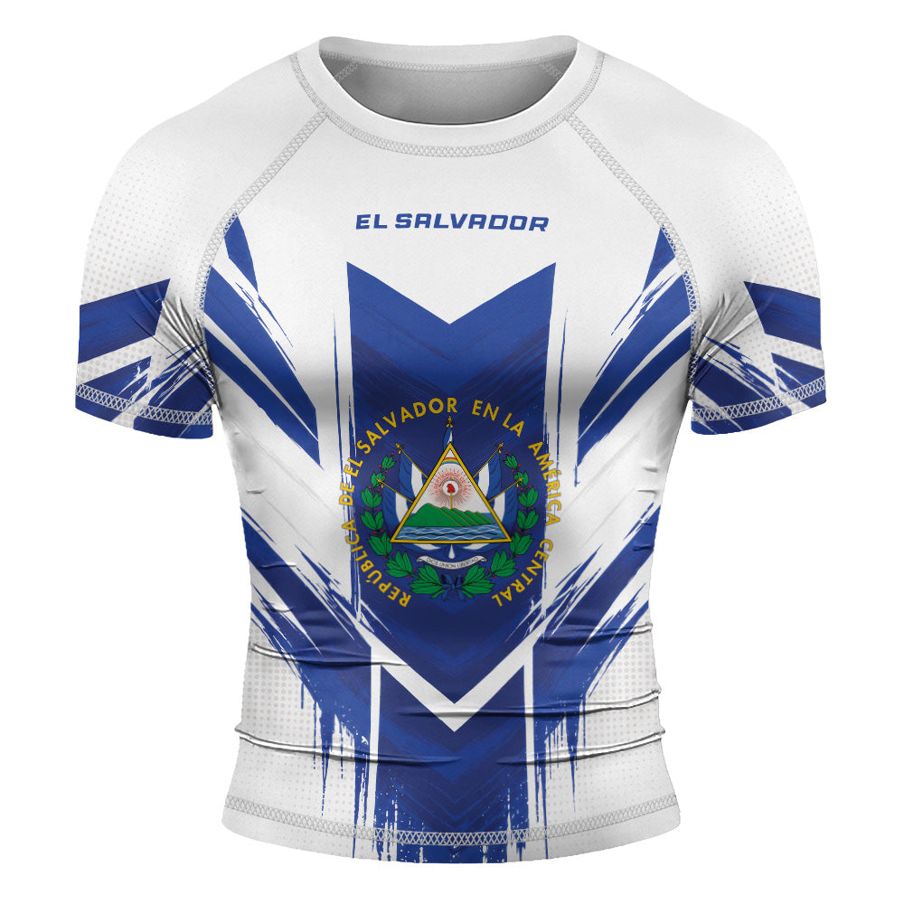 Rashninja Patriot El Salvador Flag Men's Short Sleeve Rash Guard