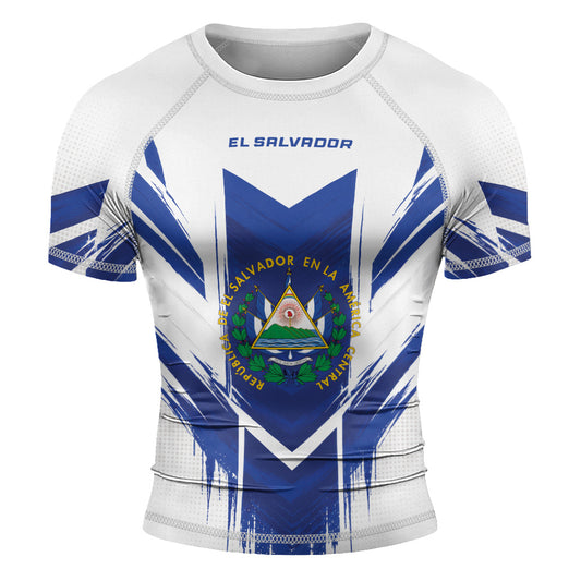 Rashninja Patriot El Salvador Flag Men's Short Sleeve Rash Guard