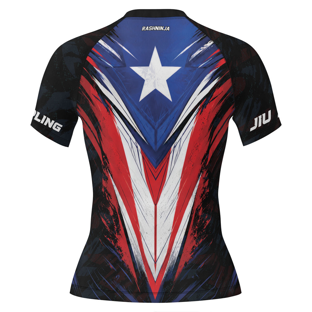 Rashninja Patriot Puerto Rico Flag Women's Short Sleeve Rash Guard