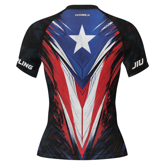 Rashninja Patriot Puerto Rico Flag Women's Short Sleeve Rash Guard