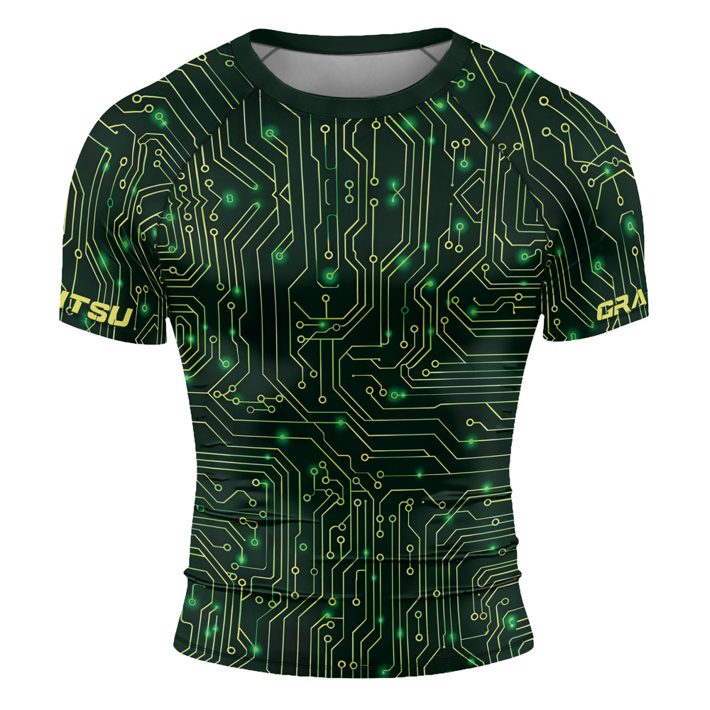 Rashninja Green Cyber Circuit Men's Short Sleeve Rash Guard