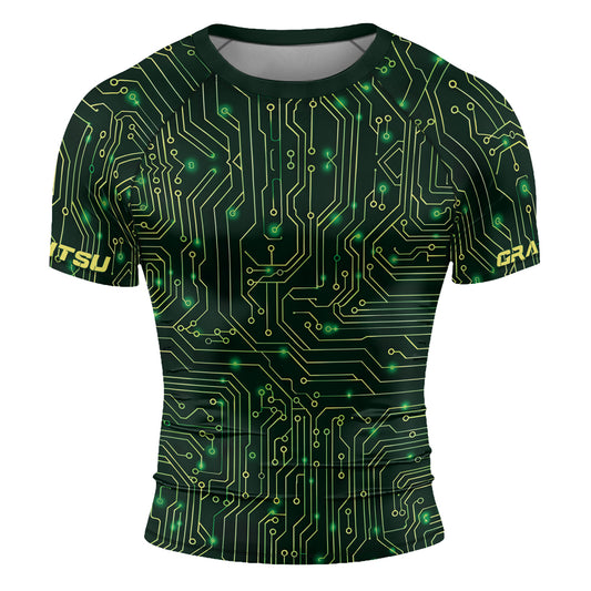 Rashninja Green Cyber Circuit Men's Short Sleeve Rash Guard