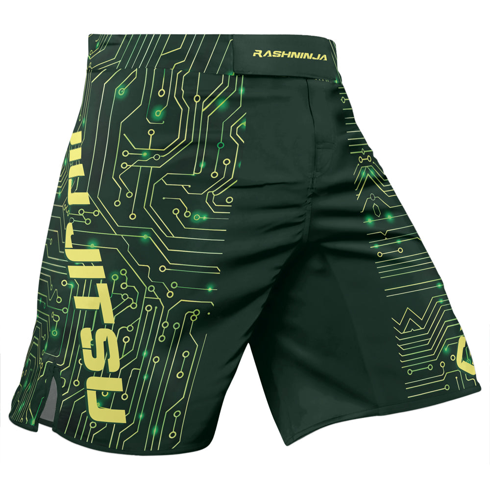Rashninja Green Cyber Circuit Men's Fight Shorts