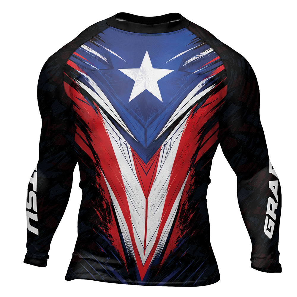 Rashninja Patriot Puerto Rico Flag Men's Long Sleeve Rash Guard