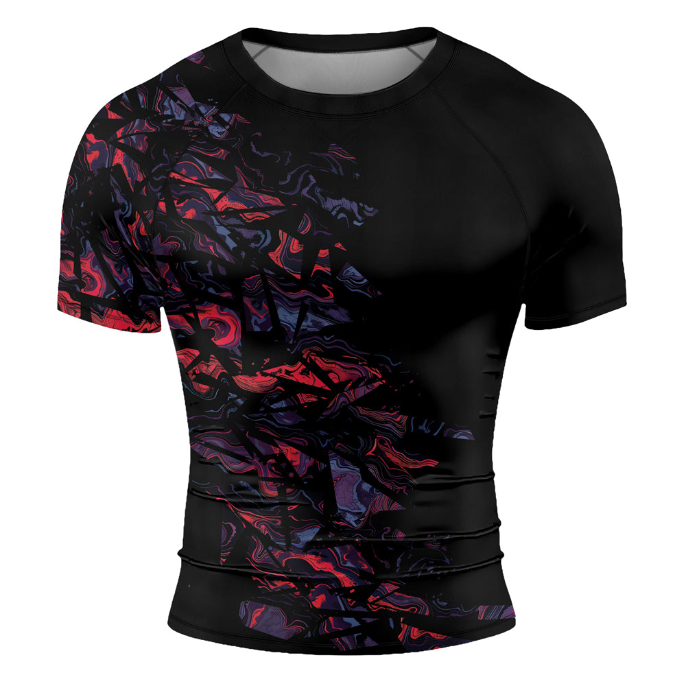 Rashninja Red Cyber Marble Men's Short Sleeve Rash Guard