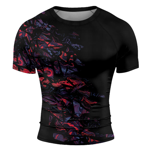 Rashninja Red Cyber Marble Men's Short Sleeve Rash Guard