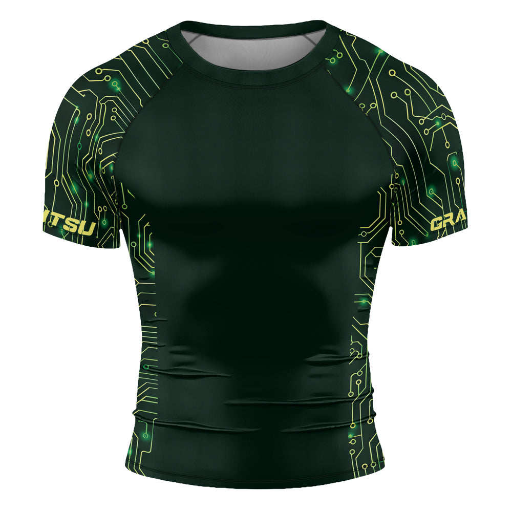 Rashninja Green Cyber Circuit Men's Short Sleeve Rash Guard