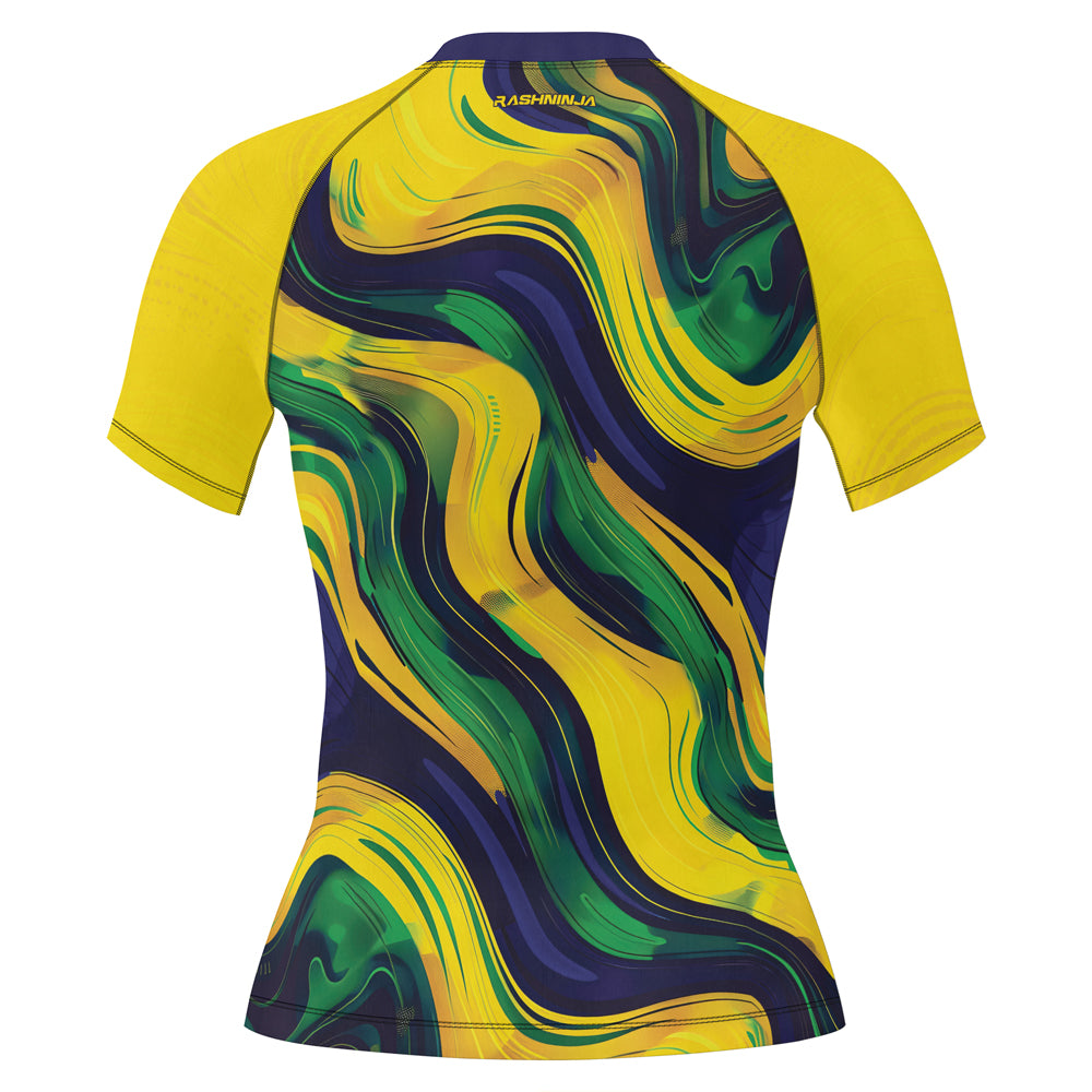 Rashninja Patriot Brazil Flag Women's Short Sleeve Rash Guard
