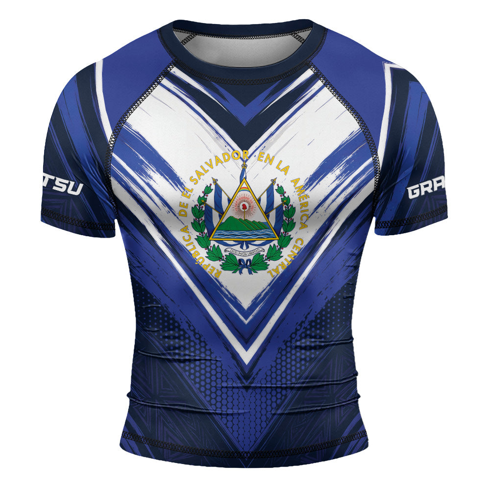 Rashninja Patriot El Salvador Flag Men's Short Sleeve Rash Guard