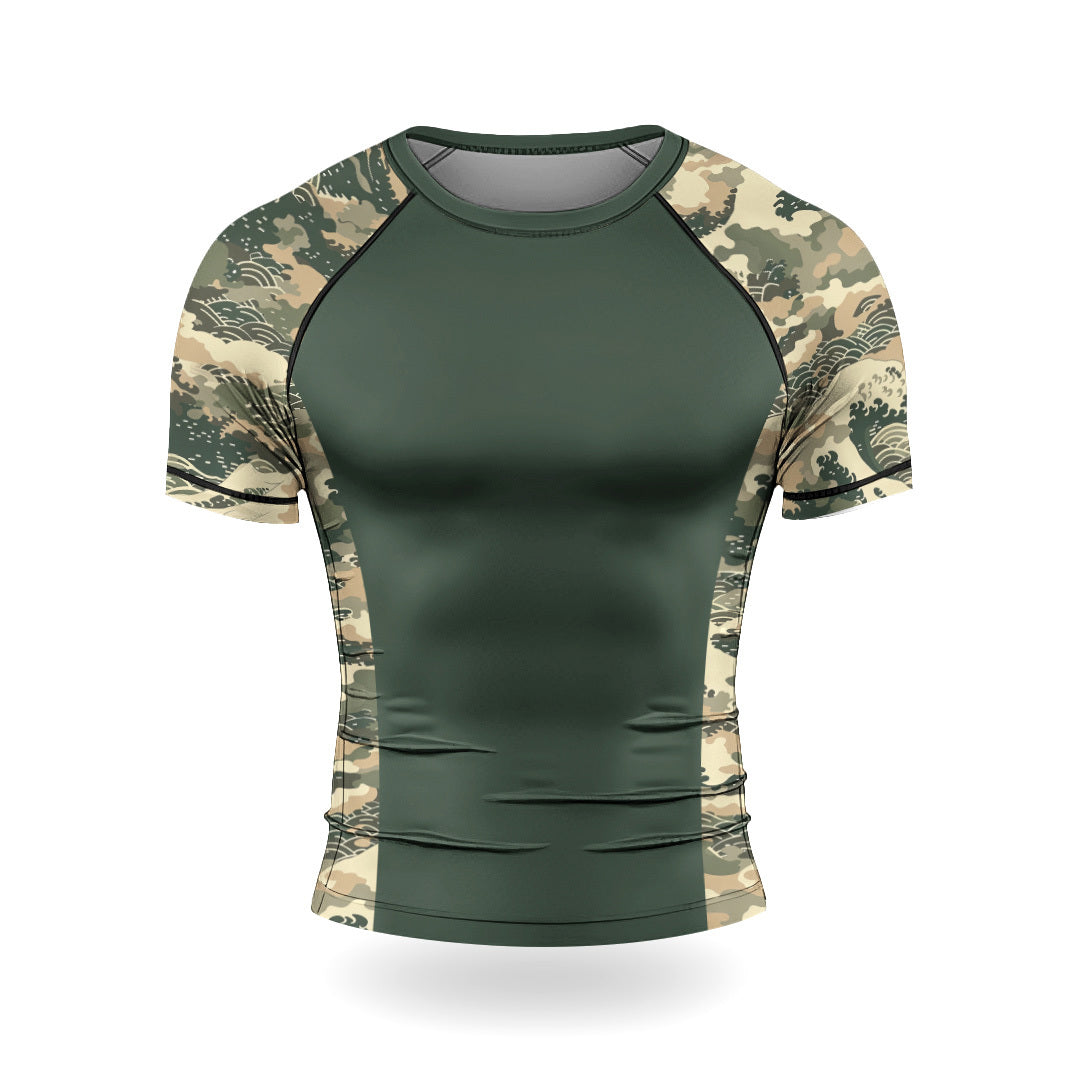 Rashninja Ocean Waves Camouflage Men's Short Sleeve Rash Guard