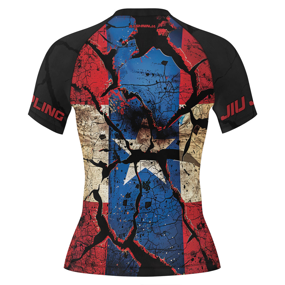 Rashninja Patriot Puerto Rico Flag Women's Short Sleeve Rash Guard