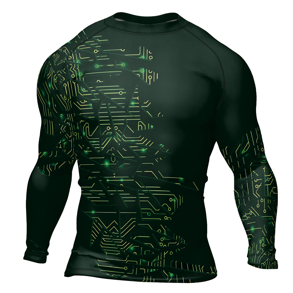 Rashninja Green Cyber Circuit Men's Long Sleeve Rash Guard