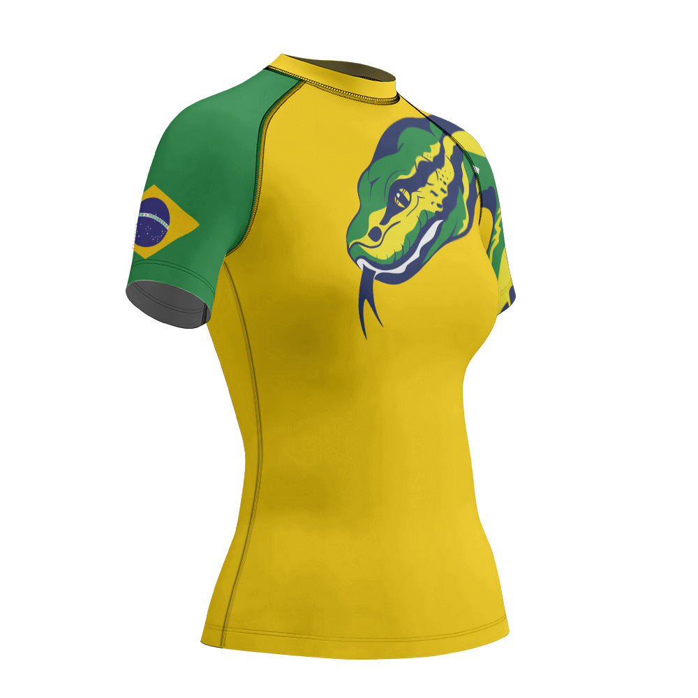 Rashninja Patriot Brazil Flag Women's Short Sleeve Rash Guard