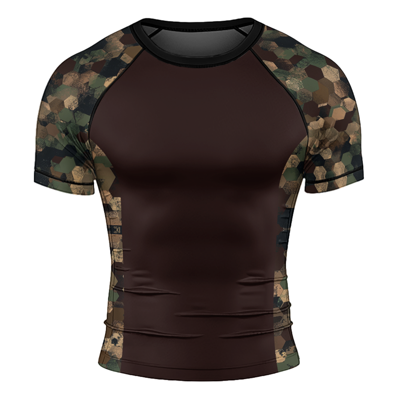 Rashninja Military Hexagon Camouflage Men's Short Sleeve Rash Guard