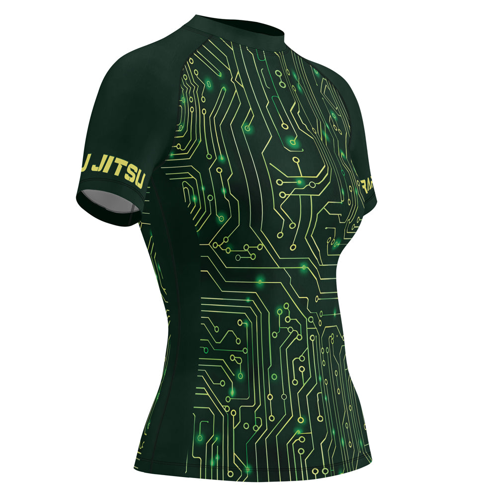 Rashninja Green Cyber Circuit Women's Short Sleeve Rash Guard
