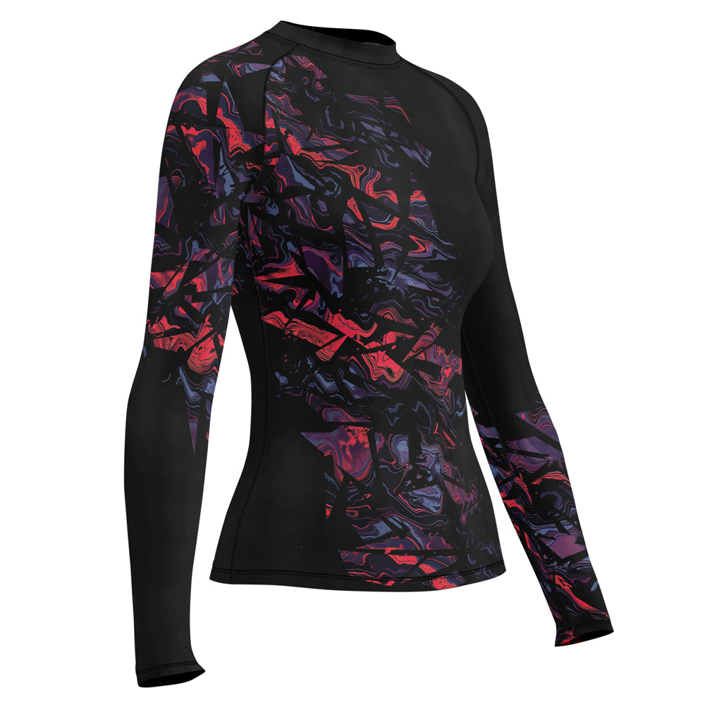 Rashninja Red Cyber Marble Women's Long Sleeve Rash Guard