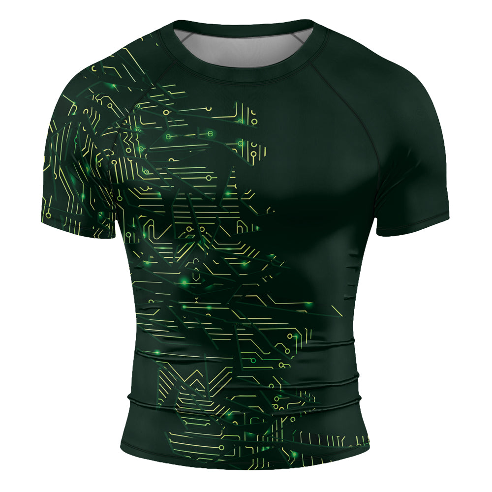 Rashninja Green Cyber Circuit Men's Short Sleeve Rash Guard