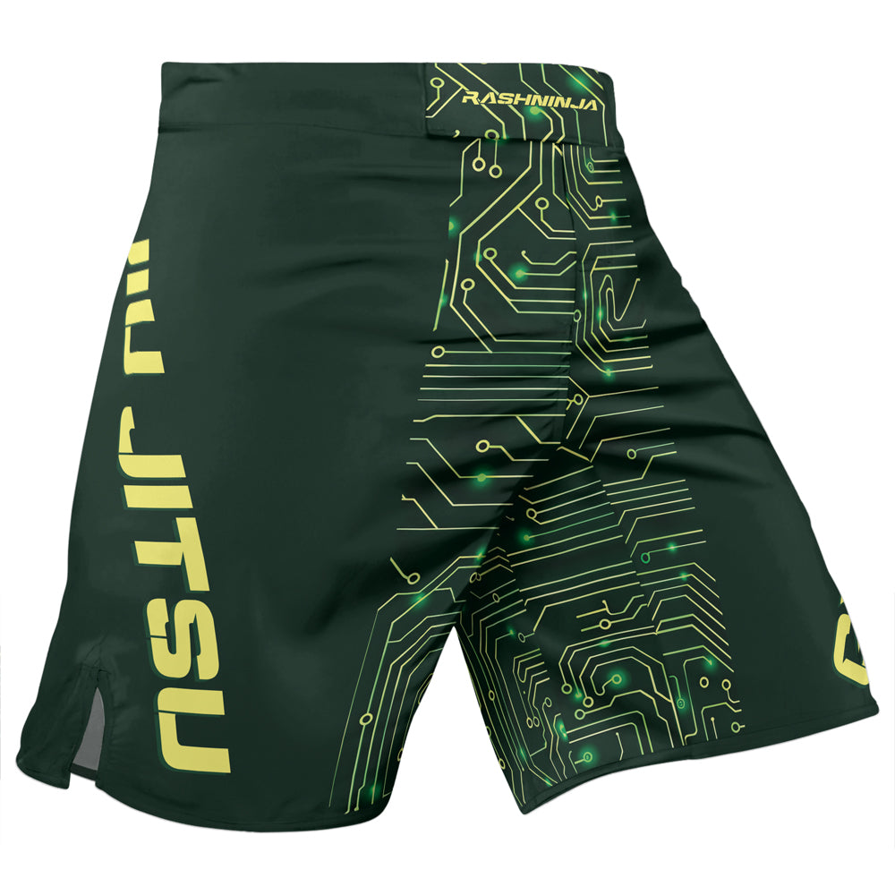 Rashninja Green Cyber Circuit Men's Fight Shorts