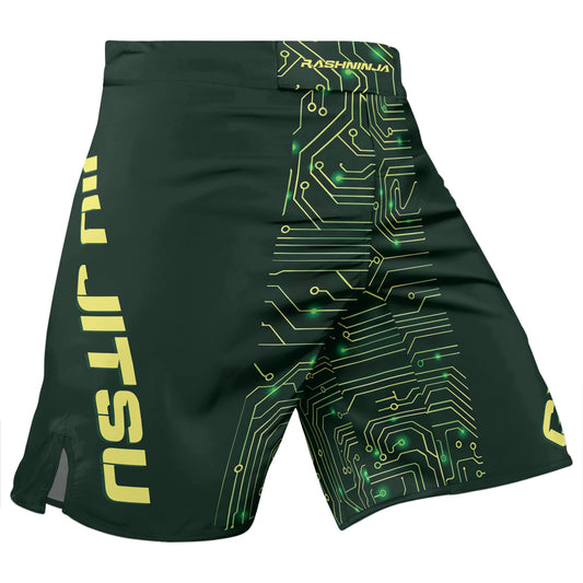Rashninja Green Cyber Circuit Men's Fight Shorts