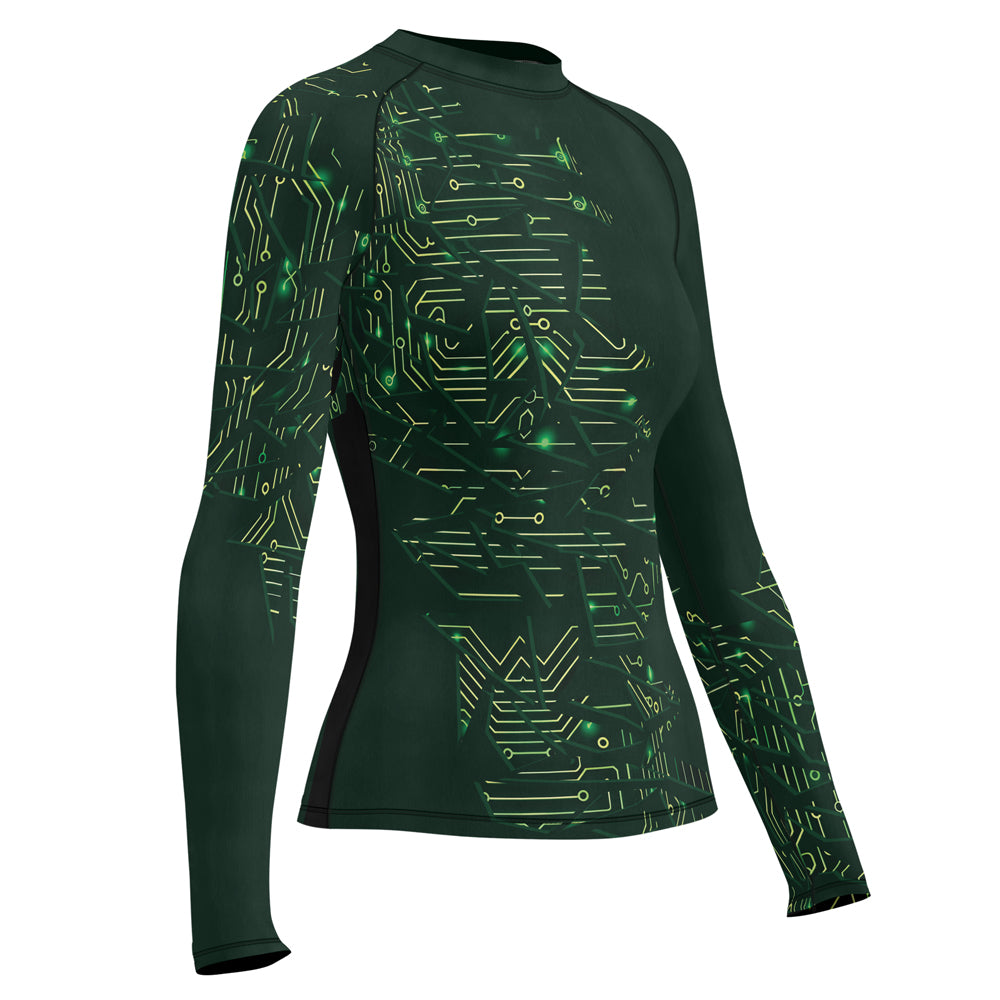 Rashninja Green Cyber Circuit Women's Long Sleeve Rash Guard
