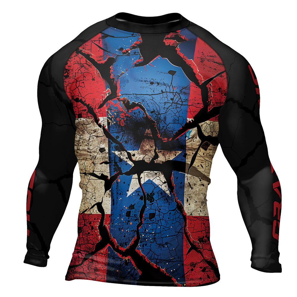 Rashninja Patriot Puerto Rico Flag Men's Long Sleeve Rash Guard