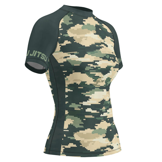 Rashninja Digital Green Camouflage Women's Short Sleeve Rash Guard
