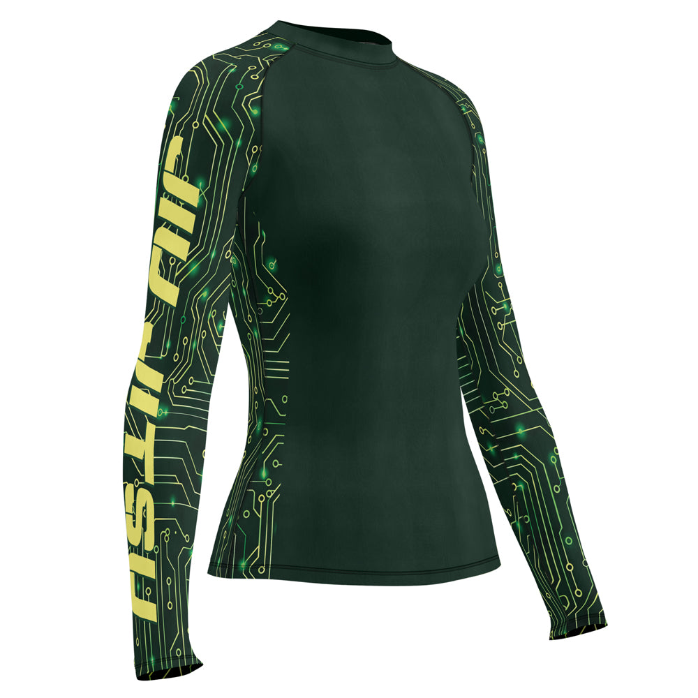 Rashninja Green Cyber Circuit Women's Long Sleeve Rash Guard