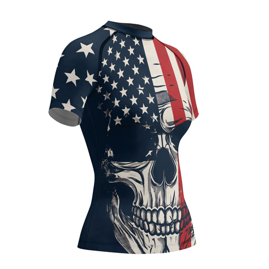 Rashninja USA Fighter Skull Women's Short Sleeve Rash Guard