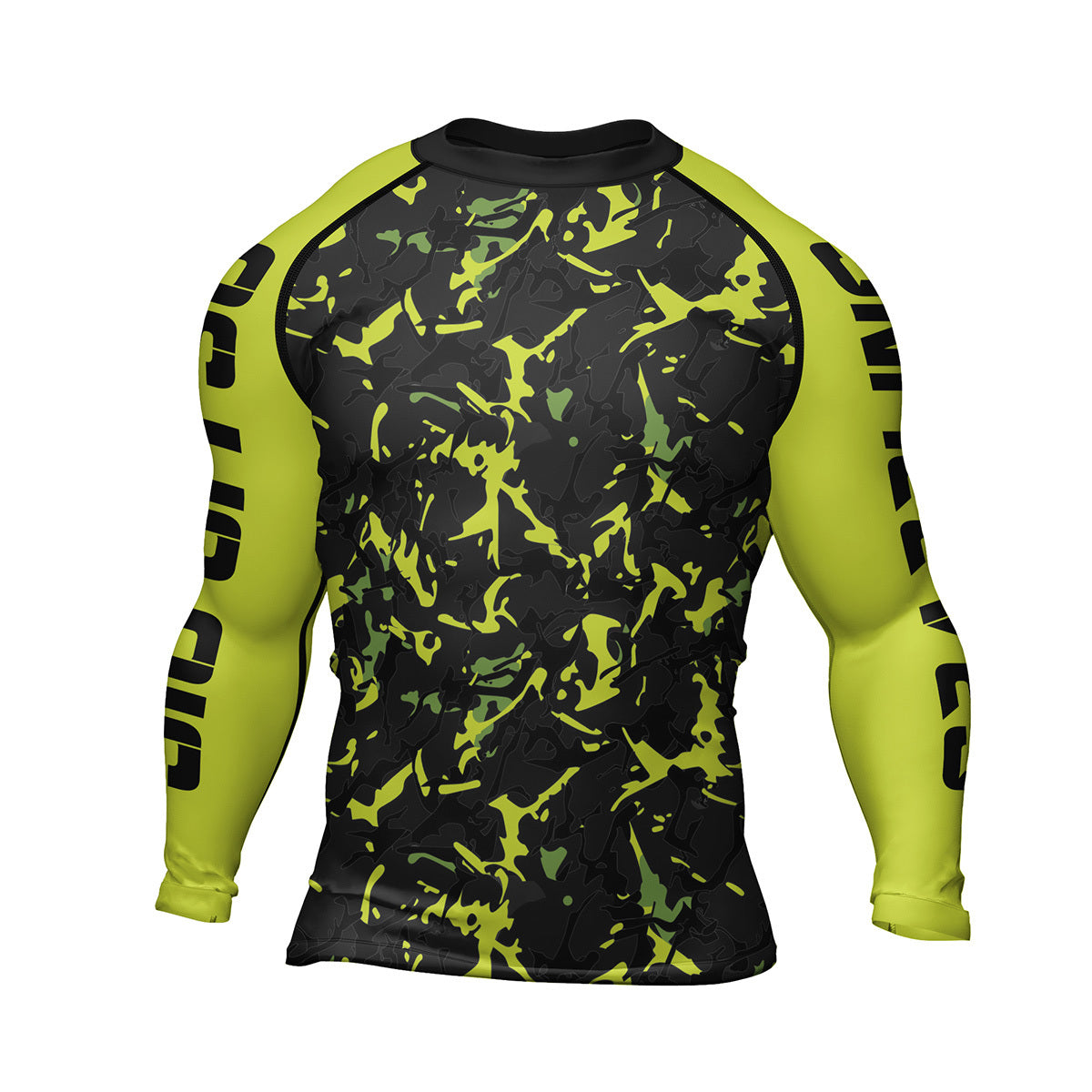 Bison Rash Guard Rashninja Neon Green Camouflage Men's Long Sleeve Rash Guard