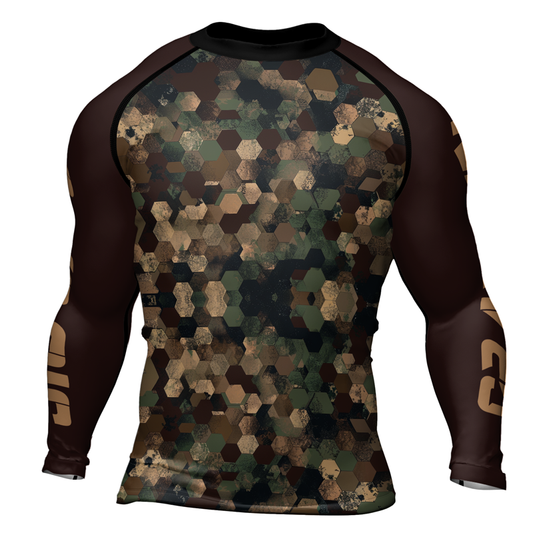 Rashninja Military Hexagon Camouflage Men's Long Sleeve Rash Guard